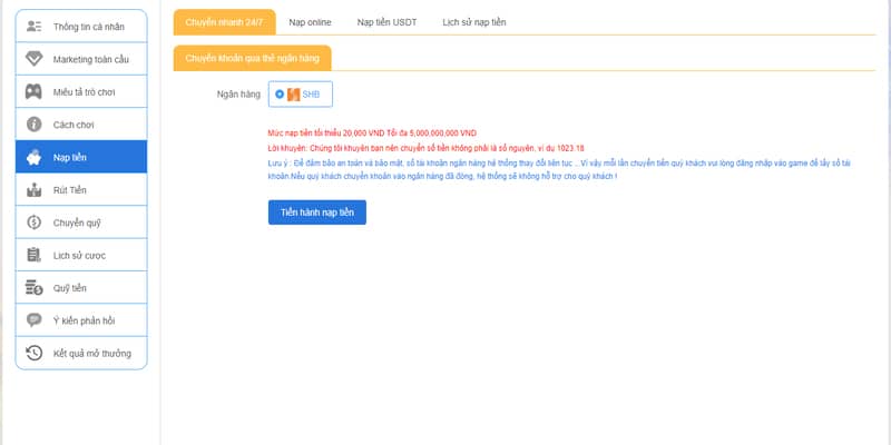 NẠP TIỀN 9 nạp tiền qua ngân hàng
